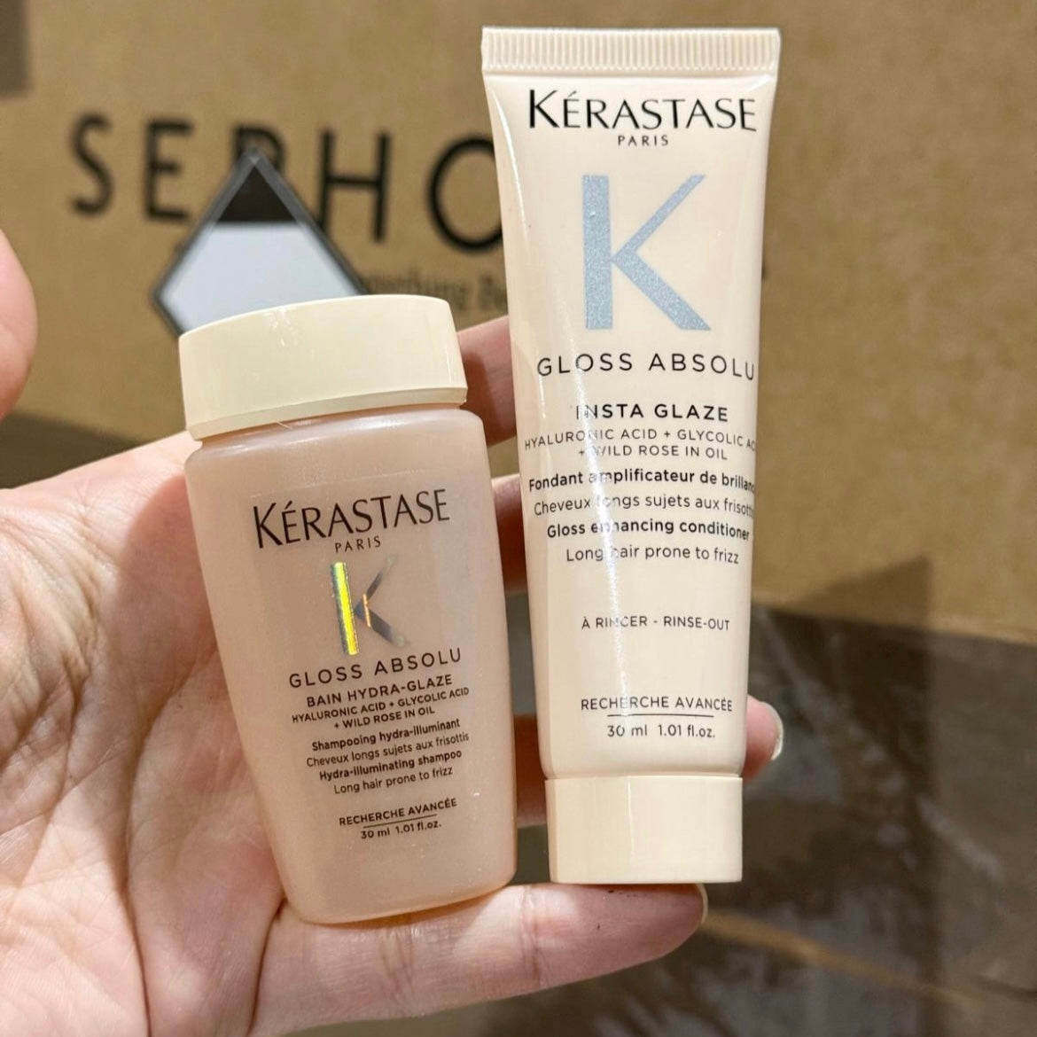 Kérastase Gloss Absolu Travel Set (Shampoo 30ml + Conditioner 30ml) 6.5 $
(100 sets6 $ each)